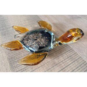 Murano Style Aventurine Starry Night Hand Blown Turtle Sculpture